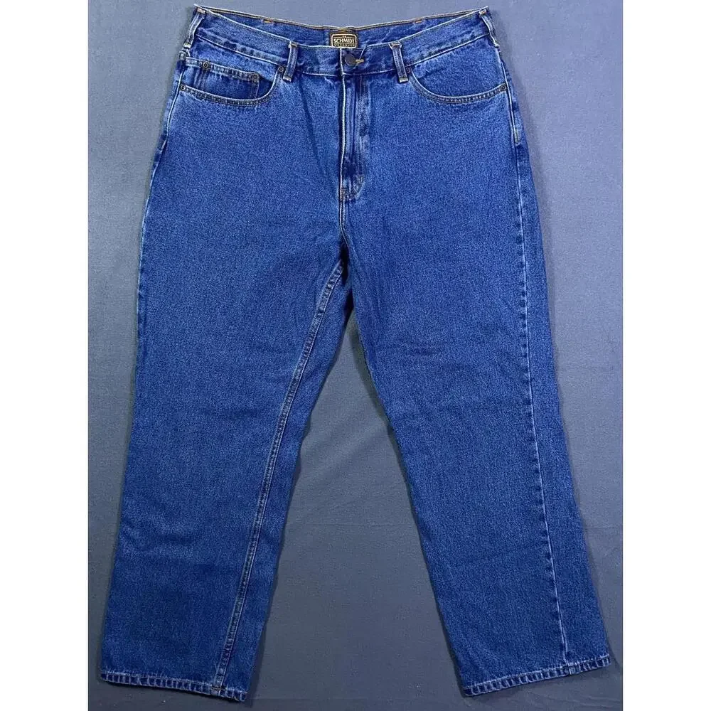 Schmidt Workwear Men Blue Jeans Relaxed Fit Rugged 36 x 30 Skater Baggy Wide Leg